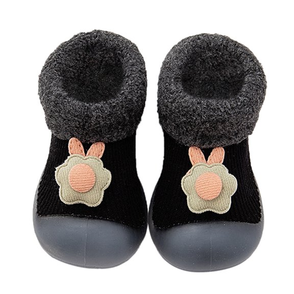 Kids Shoes Size 18 For 0 Months-6 Months Home Slippers Cartoon Warm House Slippers Lined Winter Indoor Toddler Sneakers Black