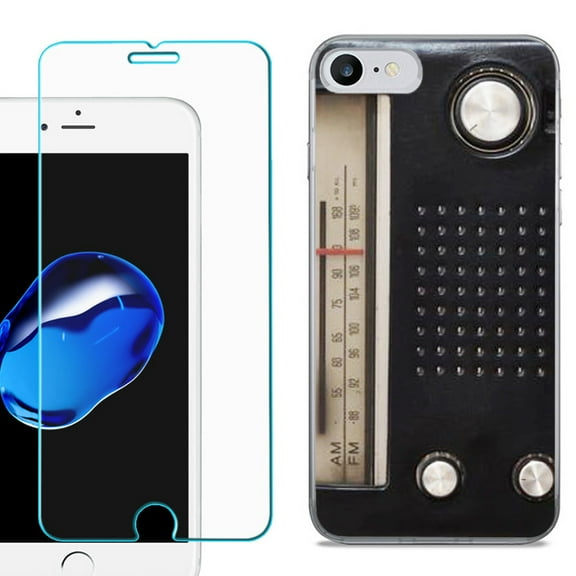 For Apple iPhone 7 / iPhone 8 Case, Slim-Fit TPU Phone Case, with Tempered Glass Screen Protector, by OneToughShield ® - Vintage Radio