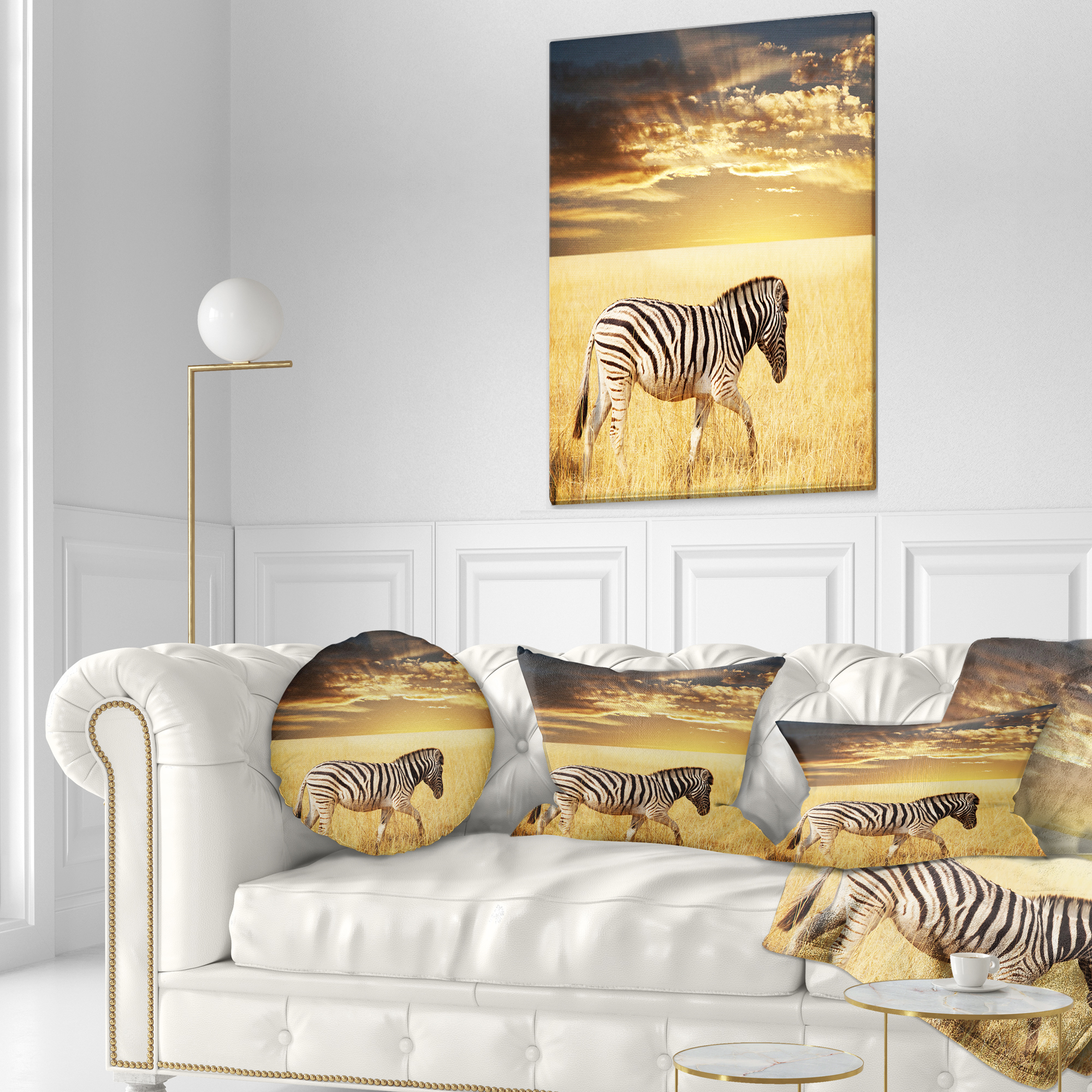 Designart Solitary Zebra Walking in Grassland - African Throw Pillow - 12x20
