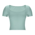 thumbnail image 5 of AKOEE Women's Crop Tops Short Sleeve Base T-Shirts Square Neck Slim Fitted Tees Casual Summer Y2k Clothes (L, Green), 5 of 7
