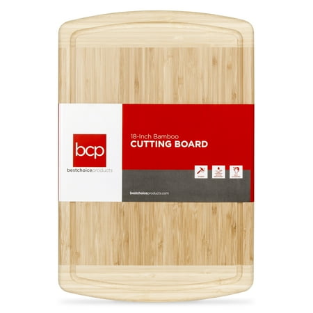 Best Choice Products 18x12in Kitchen Bamboo Butcher Block Cutting Board Tray for Chopping, Serving w/ Juice Drip (Best Cutting Board For Shun Knives)