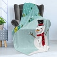 thumbnail image 4 of Snowman Soft Flannel Fleece Throw Blanket, Winter Landscape with Houses and Trees on the Background Snowy Weather Season, Cozy Plush for Indoor and Outdoor Use, 70" x 90", Multicolor, by Ambesonne, 4 of 5