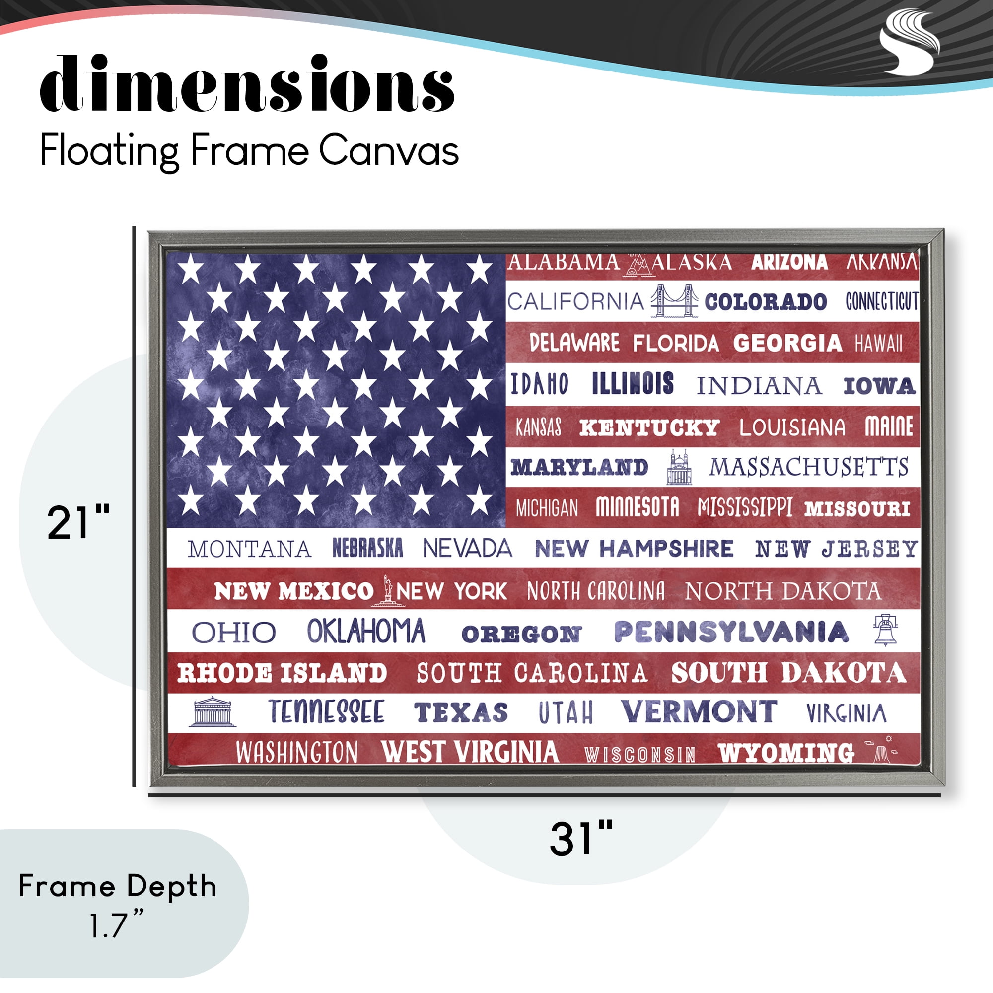 Stupell Industries States Of America Flag Gray Framed Floater Canvas Wall Art, design by Daniela Santiago