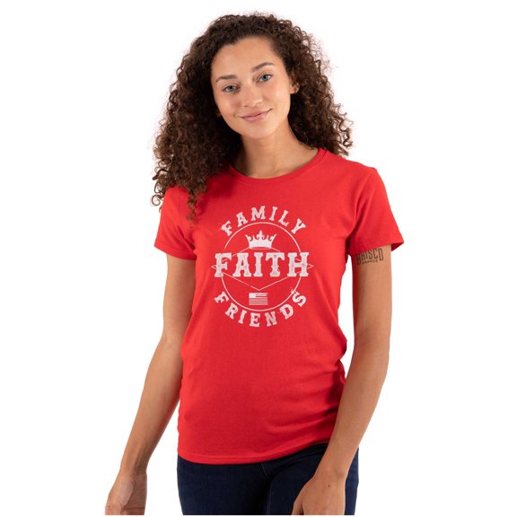 Christian Family Faith Friends Flag Womens Slim Fit Graphic Tee Brisco Brands S