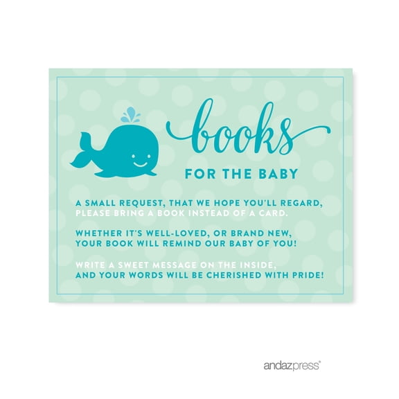 Koyal Wholesale Boy Whale Nautical Baby Shower Collection, Books for Baby Request Cards – 20-Pack