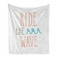 thumbnail image 1 of Ride the Wave Soft Flannel Fleece Blanket, Ride the Wave Calligraphy Exotic Sports Activity Motivation Words Print, Cozy Plush for Indoor and Outdoor Use, 50" x 60", Pale Pink Aqua, by Ambesonne, 1 of 6
