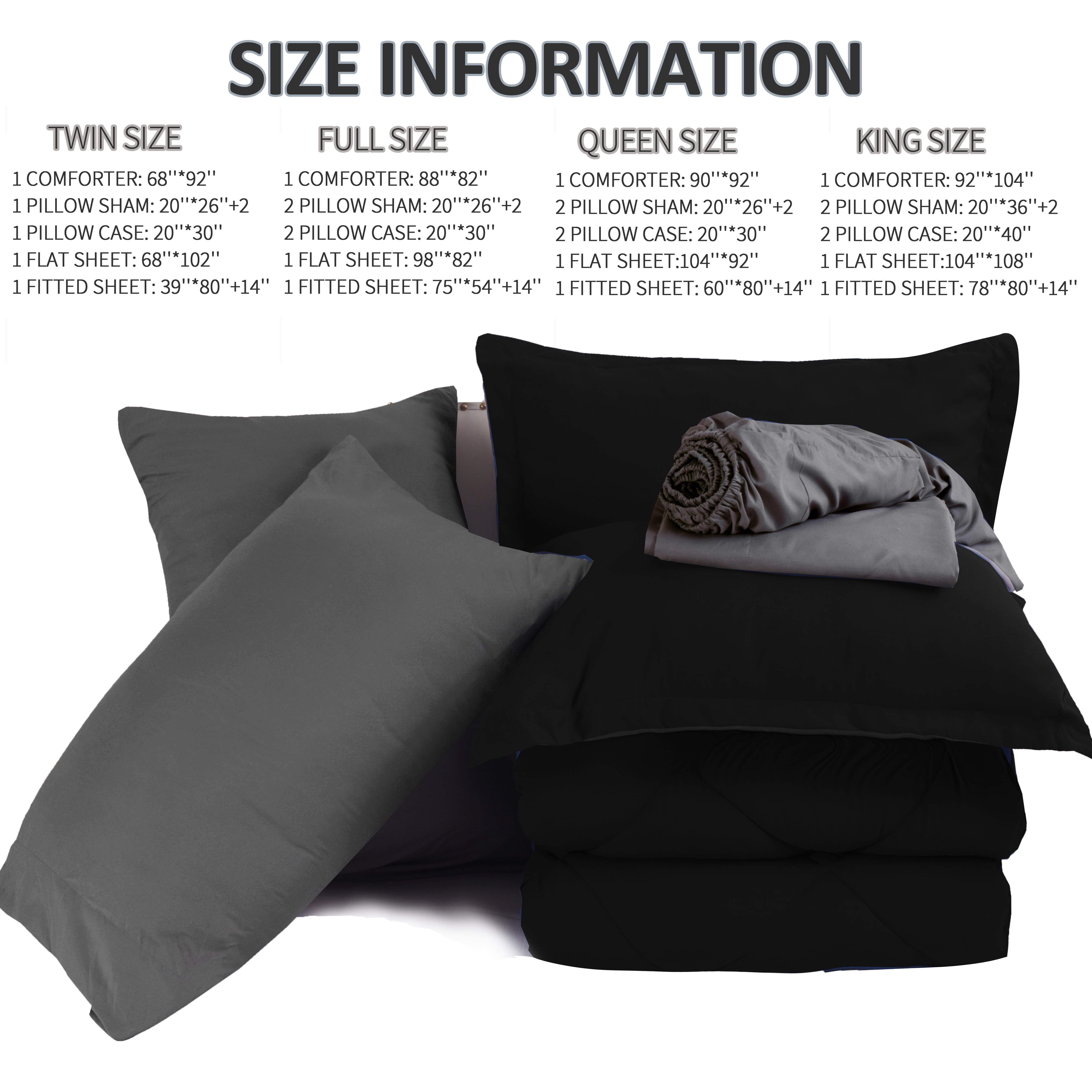 HIG 7 Piece Reversible Queen Comforter Set - Black Quilted Down Alternative Bedding All Season Super Soft Microfiber Bed in a Bag Includes Sheets Pillowcases Shams