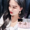 thumbnail image 6 of HOOUN Korean Style Embroidery Butterfly Crystal Earrings Long Tassel Drop Jewelry-Pink, 6 of 9