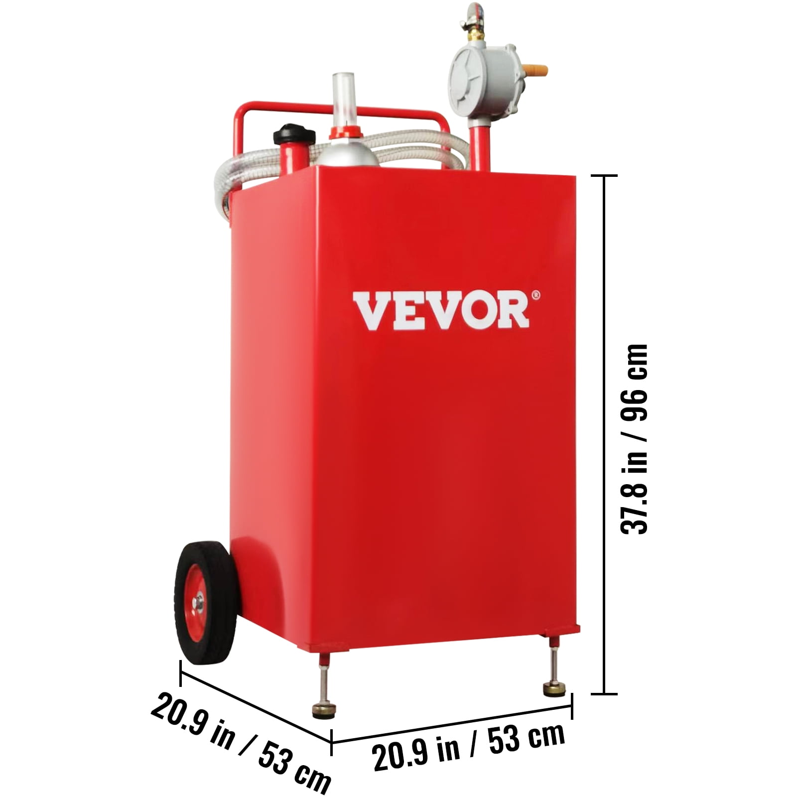 VEVOR 30 Gallon Gas Caddy , Fuel Storage Tank on 2 Wheels, Portable Gas Caddy with Manuel Transfer Pump, Gasoline Diesel Fuel Container for Cars, Lawn Mowers, ATVs, Boats, More, Red