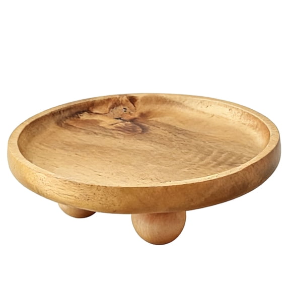 Round Wooden Pedestal Display Tray, 5.1 in Diameter x 1.5 in Height, Minimalist Solid Wood Decorative Organizer for Entryway Key, Jewelry, Aromatherapy Ornament