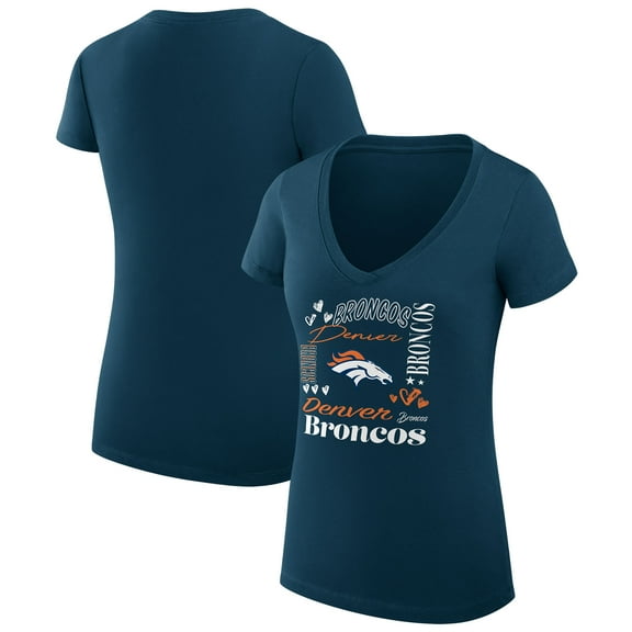 Women's G-III 4Her by Carl Banks  Navy Denver Broncos Super-Slim Fit Lightweight Collage Team V-Neck T-Shirt