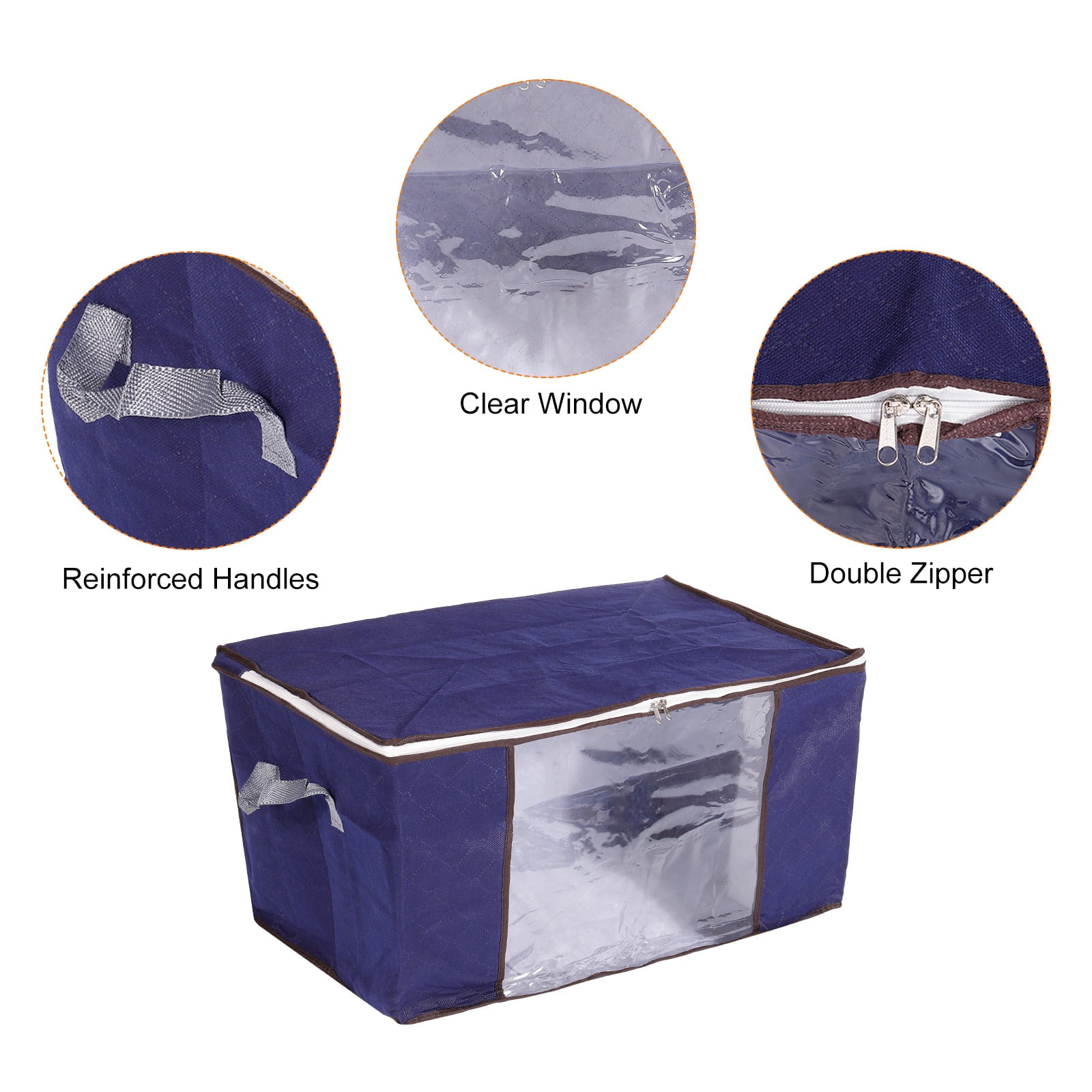 Unique Bargains Clothes Storage Bag Foldable Closet Organizers with Handles Dark Blue