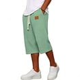 thumbnail image 6 of TKKCS Mens Waffle Capri Pants- Drawstring Elastic Waist Casual Summer Loose Fit Cropped Pants With Side Pockets Green Size S, 6 of 7
