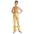 thumbnail image 5 of Zaldita Kids Girls Shiny Metallic Sequin Gymnastics Leotard Bell-bottom Full Body Unitard Bodysuit Ballet Jazz Dance Costume A Gold 14, 5 of 7