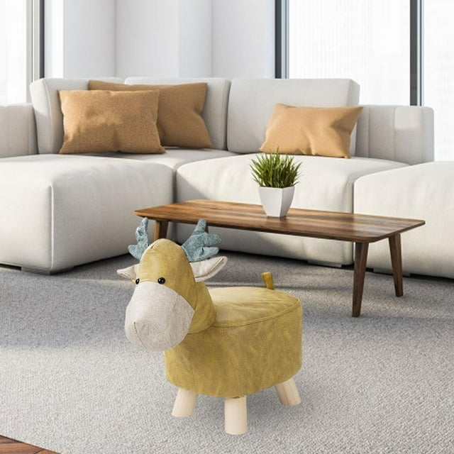 Animal Footstool Wood Cute Footrest Ottoman for Entryway, Porch, Guest Room yellow