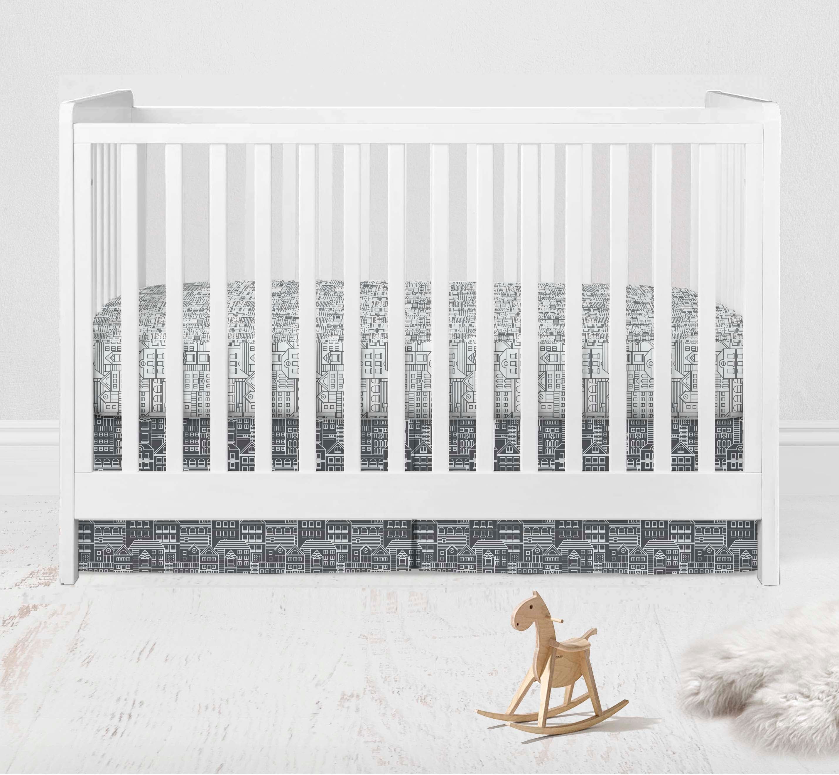 Bacati - Clouds in the City 10-Piece Crib Bedding Set with Two Crib Sheets - White/Grey Unisex