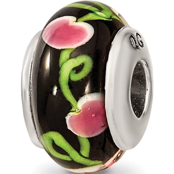 Sterling Silver Reflections Kids Black Hand-Blown Glass Bead (11.82 X 6.36) Made In Thailand qrs996