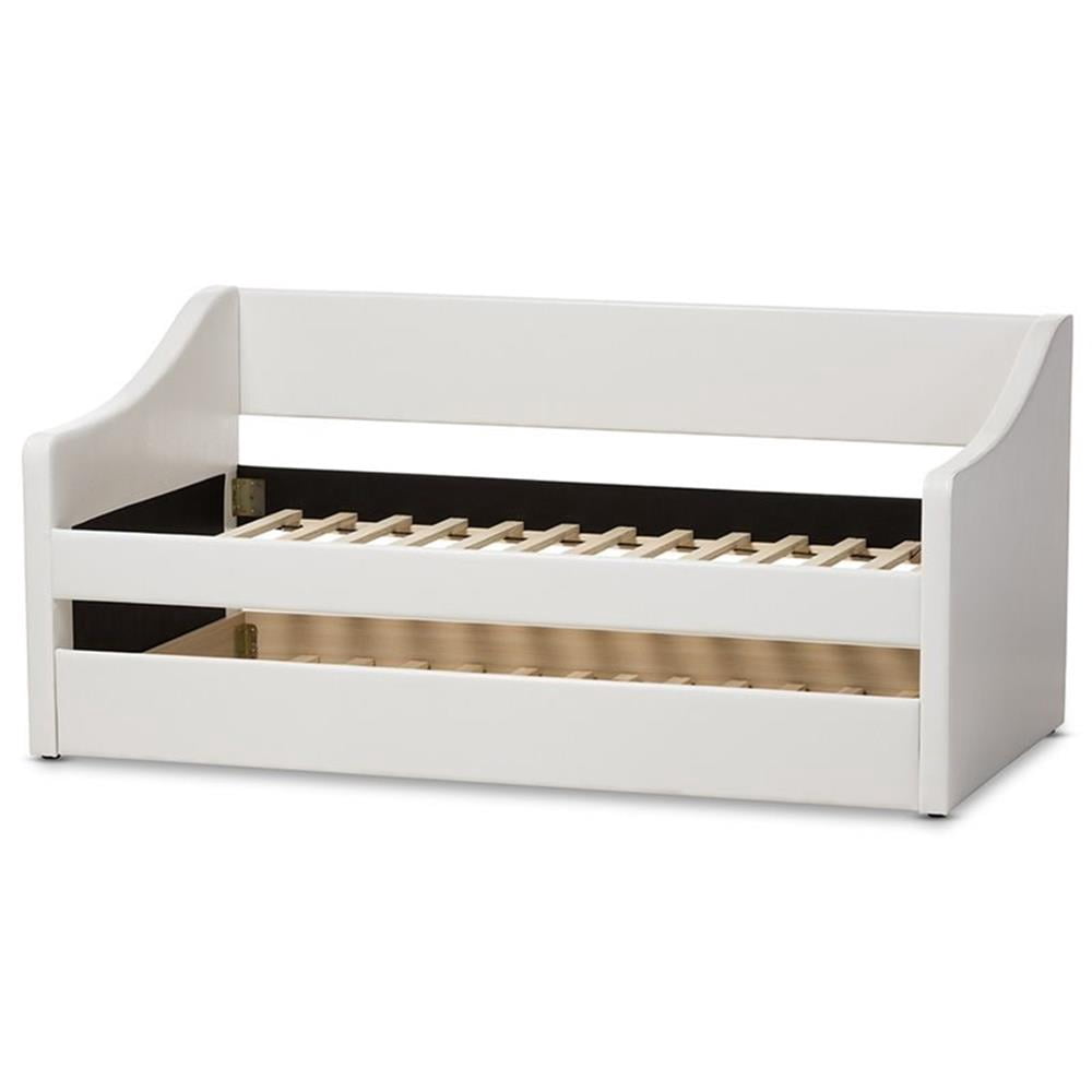 Baxton Studio Barnstorm Modern and Contemporary Faux Leather Upholstered Daybed with Guest Trundle Bed, White
