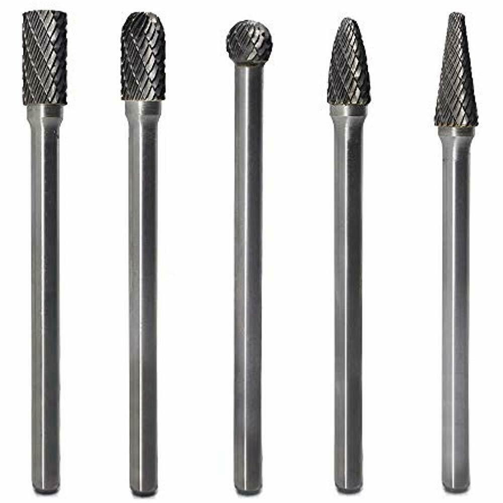 Carbide Burrs Set 5pcs 1/4 Inch Shank Diameter Extended Long Double Cut