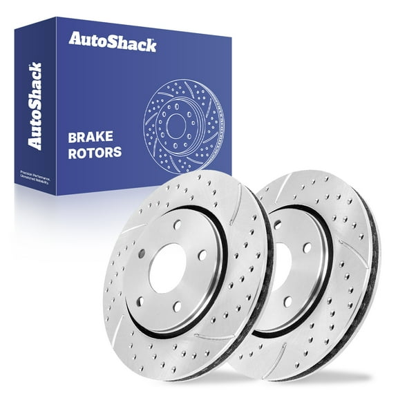 AutoShack Front Vented Drilled & Slotted Silver Zinc Coated Brake Rotors 2-PC Set Replacement for 2008-2016 Dodge Grand Caravan 2008-2016 Chrysler Town & Country SilverShield Pro 11.89" (302 mm)