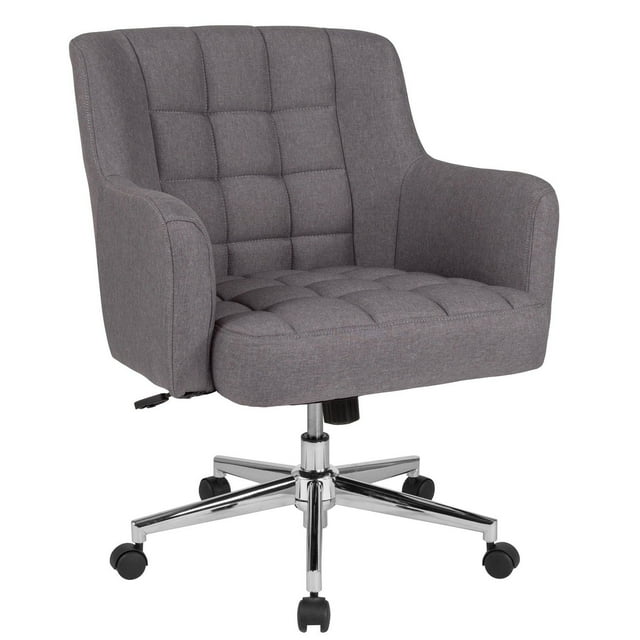 Laone Home and Office Upholstered Mid-Back Chair in Light Gray Fabric