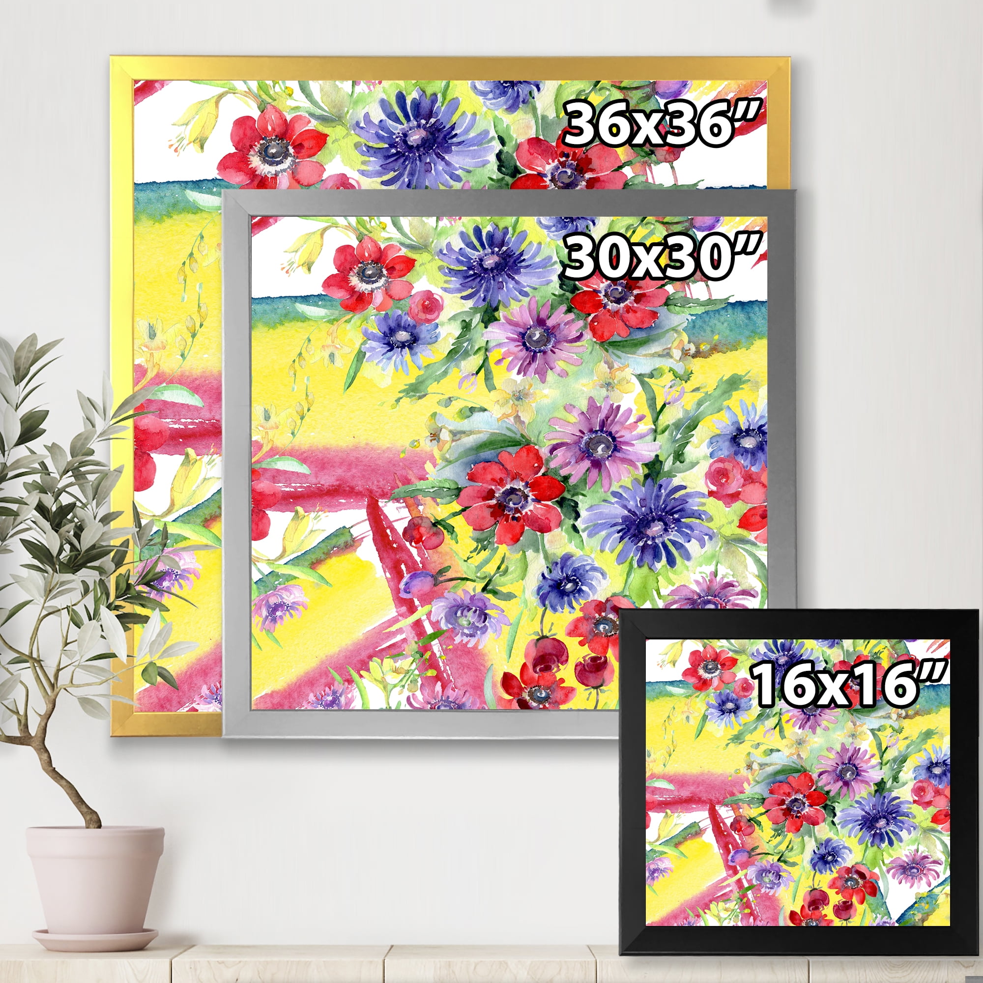 Designart 'Wildflowers and Vibrant Wild Spring Leaves V' Modern Framed Art Print