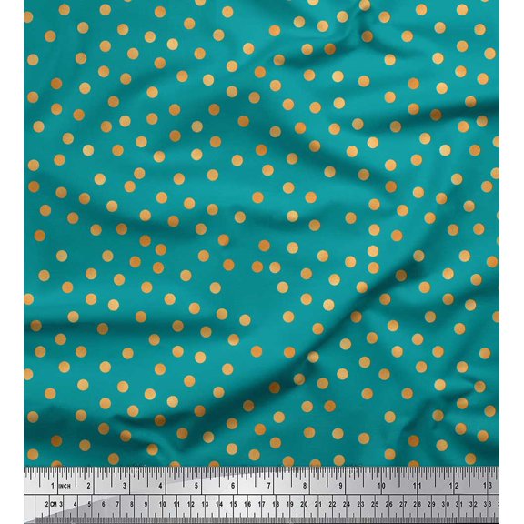 Soimoi Green Cotton Duck Fabric Polka Dots Print Sewing Fabric Yard 56 Inch Wide