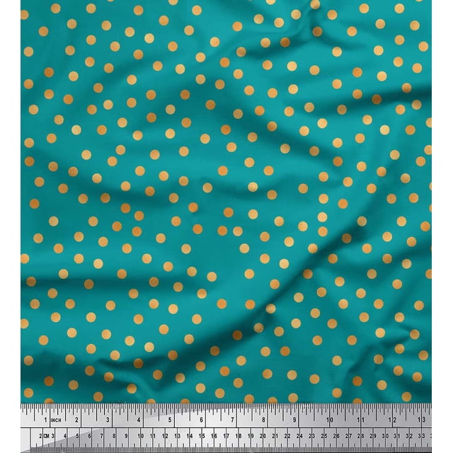 Soimoi Green Poly Georgette Fabric Polka Dots Print Fabric by the Yard 52 Inch Wide