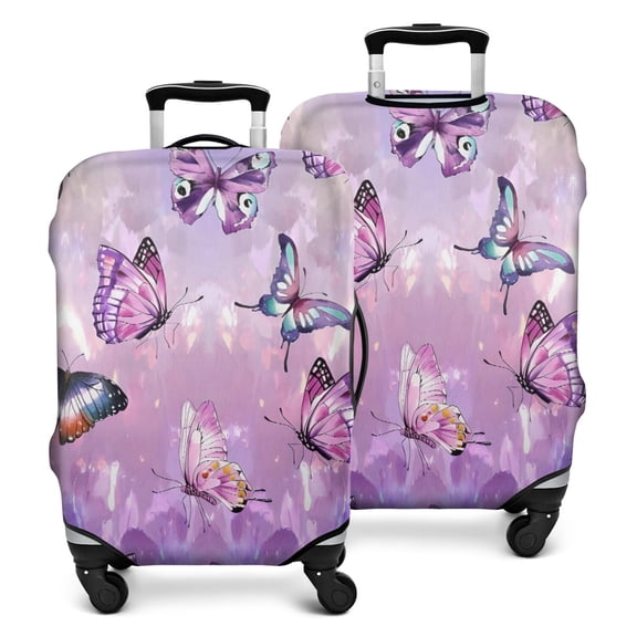 Purple Butterfly Pattern Luggage Cover Fashion Suitcase Cover Baggage Covers Fit 25-28 Inch Luggage (Go Travel)