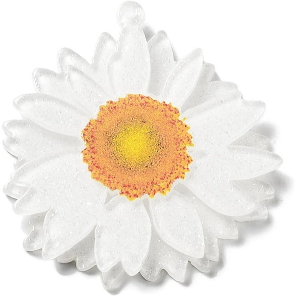 2 Pcs Printed Transparent Acrylic Pendants 3D Flower Charms White Pendant Accessory for Women Birthday Festival Elegant Gifts DIY Personalized Jewelry 42.5x40x4mm Hole: 1.5mm