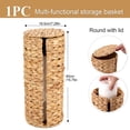 thumbnail image 2 of Vorfor Freestanding Toilet Paper Holder with Lid, Wicker Toilet Roll Holder, Bathroom Storage Basket, Water Hyacinth Round, Natural, 2 of 14