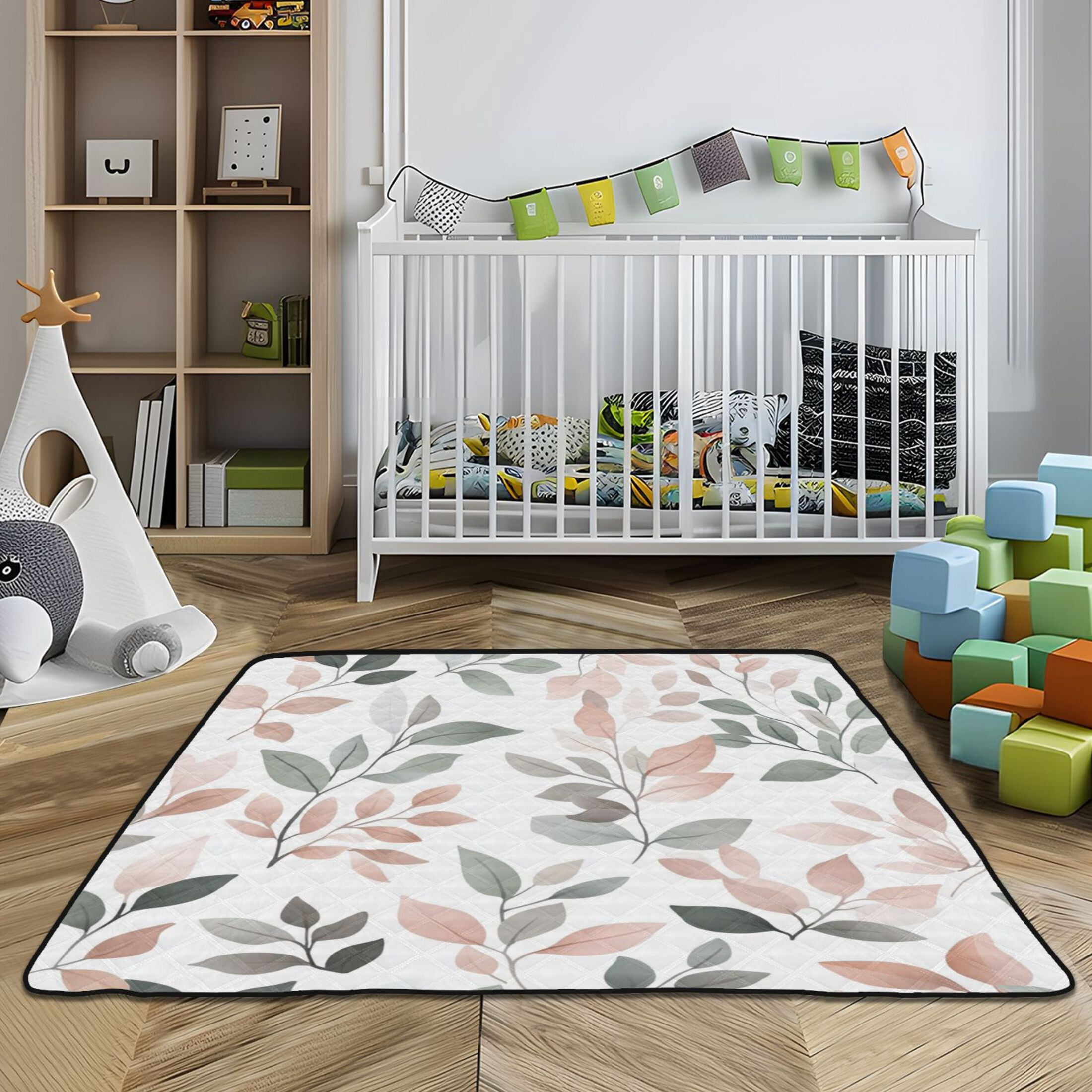 WOBOGO A Pattern Of Leaves in Soft Pinks Baby Playmats Extra Large Waterproof Rollable Activity Pads for Toddlers 50×50inch