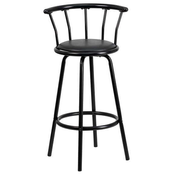 Pemberly Row 30" Contemporary Metal/Vinyl Crown Back Bar Stool in Black