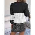 thumbnail image 2 of Women'S Autumn Winter Elegant Patchwork Lantern Sleeve Cable Knit Sweater Dress, 2 of 7