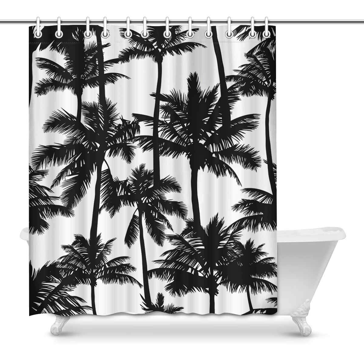 GCKG Black Vector Palm Trees Shower Curtain, Black and White Polyester Fabric Shower Curtain Bathroom Sets 11x11 Inches GCKG Black Vector Palm Trees Shower Curtain, Black and White Polyester Fabric Shower Curtain Bathroom Sets 11x11 Inches