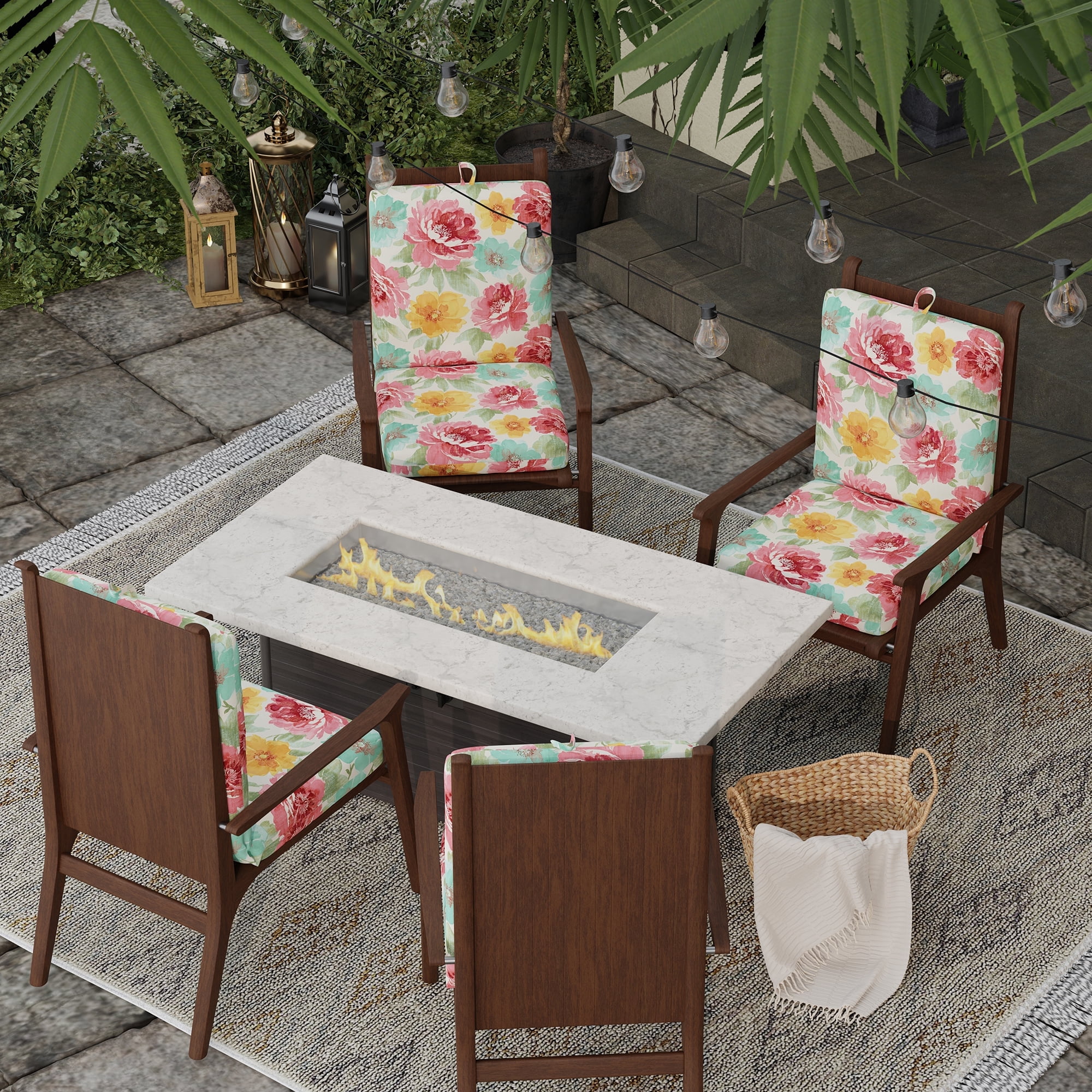 Jordan Manufacturing 43" x 20" Muree Beach II Multicolor Floral Rectangular Outdoor Chair Cushion with Ties and Hanger Loop