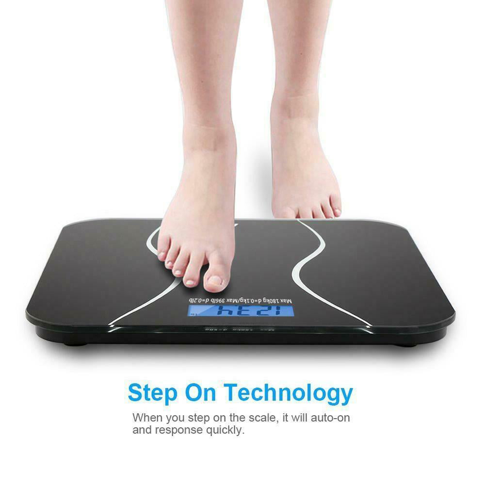 ELECTRONIC DIGITAL LCD GLASS WEIGHING BODY WEIGHT SCALES SCALE BATHROOM BLACK 