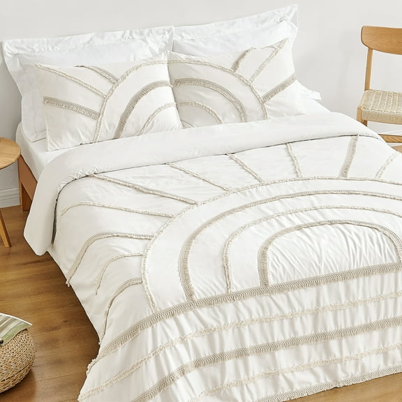 Sweet Jojo Designs Tufted Sun Ivory Beige Queen Duvet Cover Bedding Set 3 Piece Set