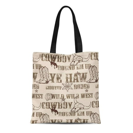 Brown Canvas Bag LADDKE Canvas Tote Bag Brown Rodeo Tan Cowboy Western Round Boots Reusable Handbag Shoulder Grocery Shopping Bags ()