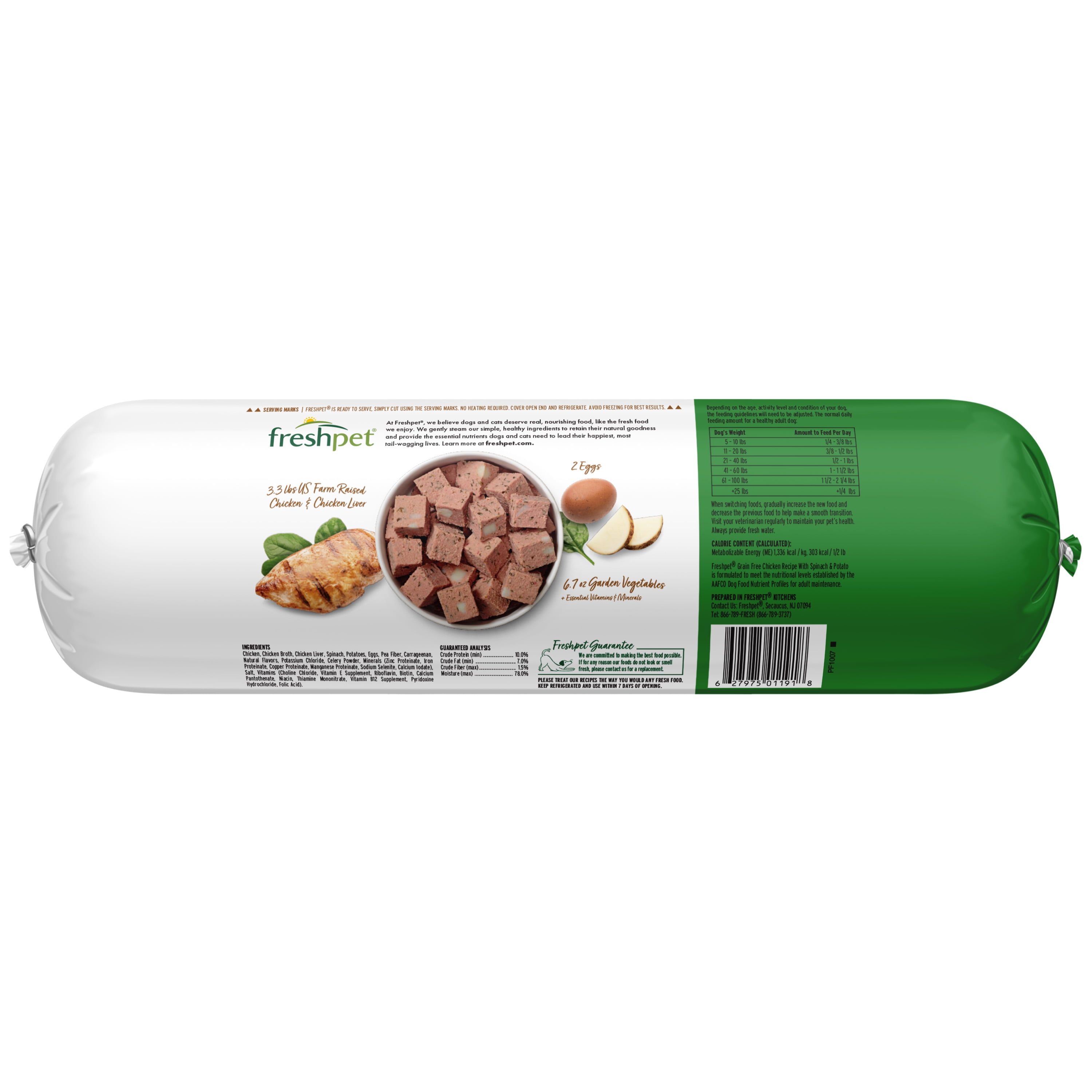 Freshpet Fresh Dog Food, Grain Free Chicken Recipe, Slice & Serve Roll, 5 lb.
