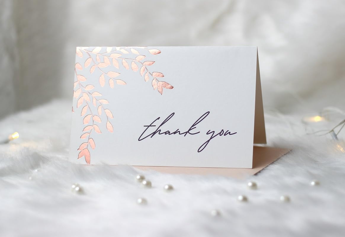 40 Blank Gold Foil Thank You Cards with Liner Envelopes & Floral Stickers for Weddings, Bridal Shower, Engagement, Baby Shower, Business