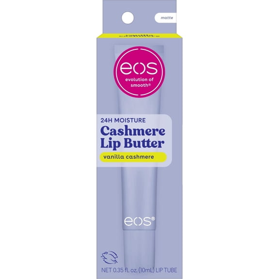 eos Cashmere Lip Butter, Vanilla Cashmere, Peptide Lip Treatment for Dry Lips with Shea Butter, Cocoa Butter & Argan Butter, 0.35 fl oz