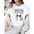 thumbnail image 1 of Women's "Llegue Tarde" Cat Protest Graphic Tee - Casual Short Sleeve, Round Neck, Stretch Cotton, Machine Washable, Gray with Black Print, 1 of 6