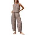 thumbnail image 2 of DYTTDG Women's Gingham Print 2-Piece Outfit | Sleeveless Round Neck Top & Elastic Waist Wide Leg Pants Set with Pockets, Casual Lounge Set, 2 of 7