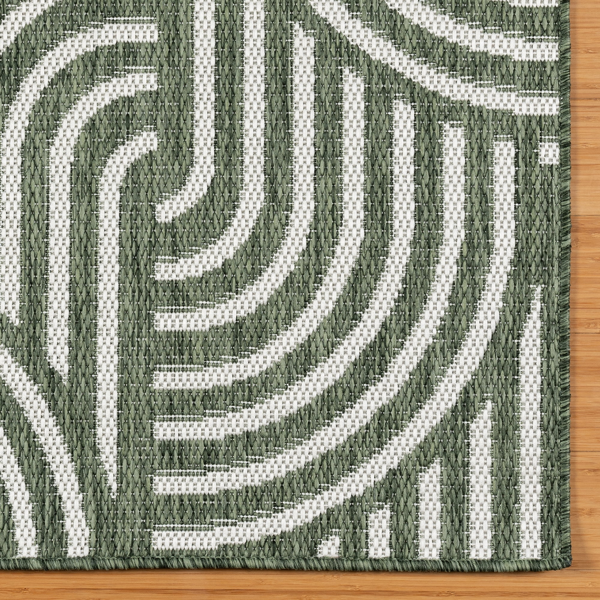Gertmenian Tropea Mika Modern Geometric Green Ivory Premium Flatweave UV Resistant Indoor Outdoor Area Rug, 9x13