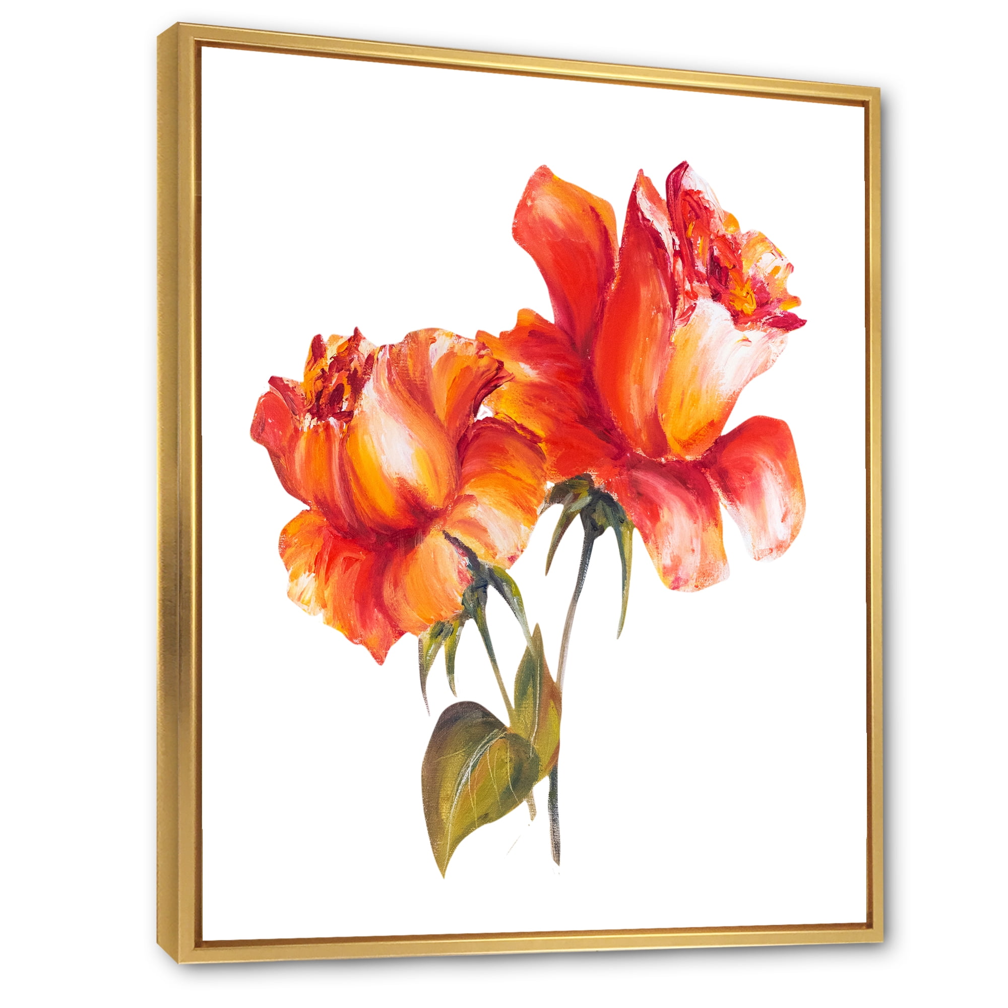 Designart 'Two Blossoming Red Roses On White' Traditional Framed Canvas Wall Art Print