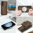 thumbnail image 4 of 2 in 1 Detachable Magnetic Phone Cases Compatible with Samsung Galaxy S25 Plus, with Credit Card Holder, Classic Durable Premium PU Leather Kickstand Rugged Flip Cover for Women Men, Brown, 4 of 4