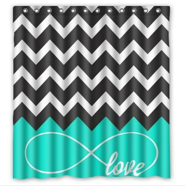 Greendecor Infinity Chevron Turquoise, Turquoise And Black Shower Curtain