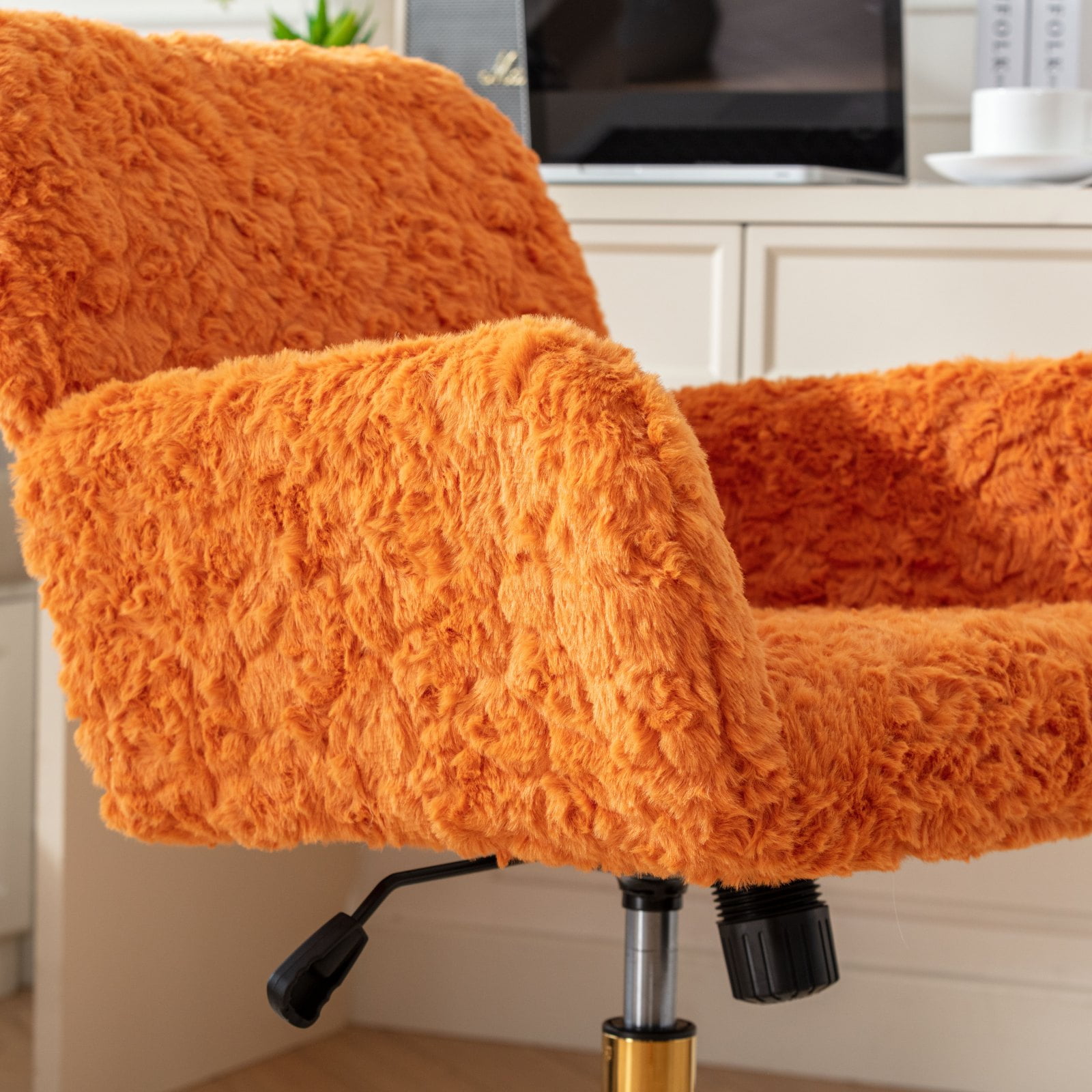 Office Chair,Home Office Chair with Golden Metal Base,Adjustable Desk Chair Swivel Office Chair,Vanity Chair,Orange