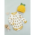 thumbnail image 3 of nvzhuang Baby Romper with Hat, Kids Cartoon Lemon Print Round Neck Long Sleeve Bodysuit+ Cap for Summer, 0-12 Months, 3 of 8